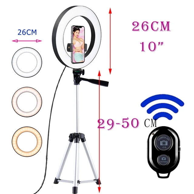 26cm Photo Ringlight Led Selfie Ring Light Phone Remote Control Lamp Photography Lighting With Tripod Stand Holder Youtube Video 50CM-selver