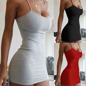

Sexy 2019 Women Dress red Strap Sleeveless U-Neck Skiny Sheath Mini Dress Sexy Club Dress Short