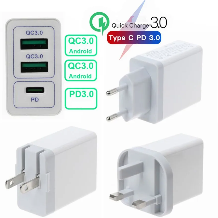 50 шт. QC3.0 PD type-C type C USB быстрое зарядное устройство адаптер для путешествий 36 Вт Smart QC 3,0 USB Быстрая зарядка для iPhone samsung Galaxy - Цвет: 2 USB3.0 and PD