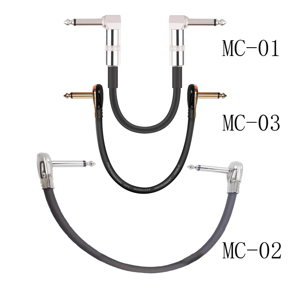 1pc-15cm-30cm-Guitar-Effect-Pedal-Instrument-Patch-Cable-1-4-Silver-Right-angle-Plug-Black