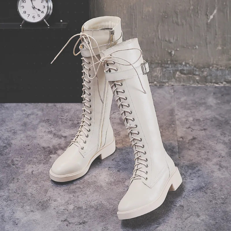 

Kw-3 Thin Boots 2019 Autumn & Winter New Style Martin Boots Lace-up Zipper Knee-High Boots Flat Knee Boots Knight Boots