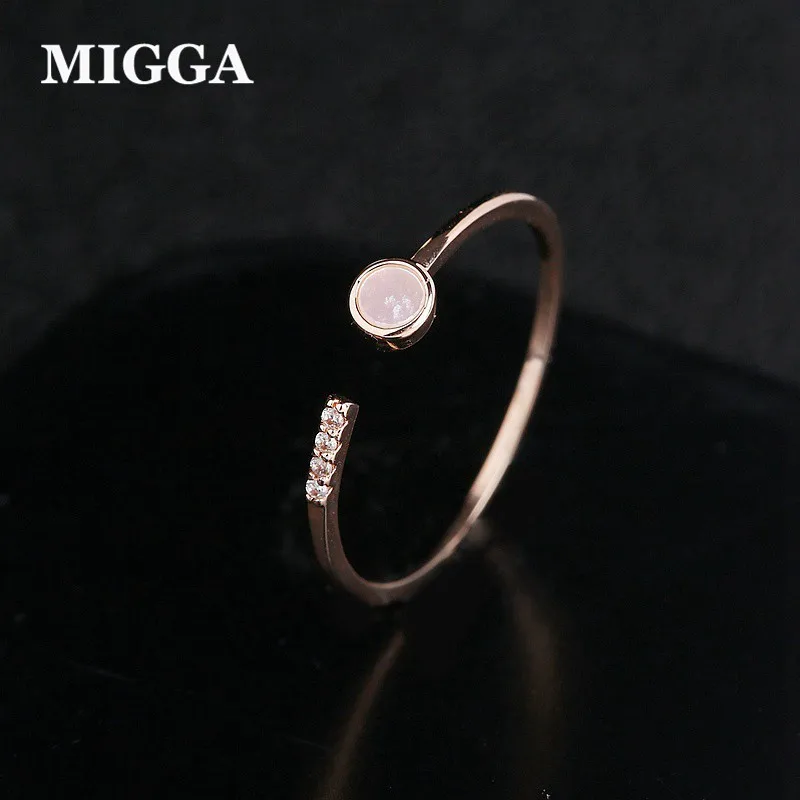 

MIGGA Thin Style Opening Natural Shell Ring for Women Rose Gold Color Cubic Zircon Ring Jewelry