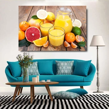 

Modern Home Wall Art Pictures Orange and Fruit Juice Large Posters for Kitchen Decor HD Canvas Paintings Unframed