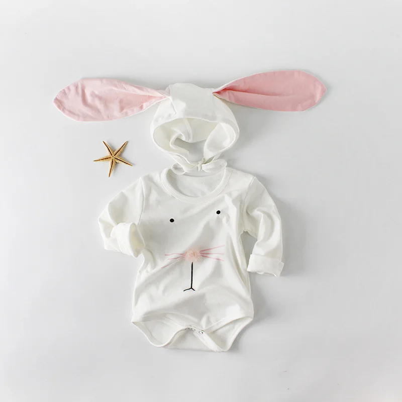 Koodykids/Боди для маленьких девочек; весенние комбинезоны со шляпой; комбинезоны с кроликами для маленьких мальчиков; Осенняя розовая детская модная одежда с длинными рукавами