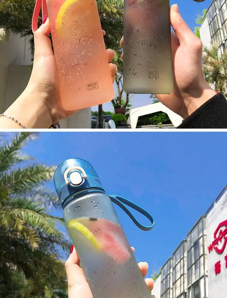Пластиковая бутылка для воды, для девушек, портативная, хипстерная, устойчивая к осколкам, с одной рукой, открытая, портативная, летняя, высокая температура, Res