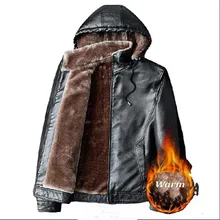 Мужская кожаная верхняя одежда Байкерская мотоциклетная Мужская классическая Куртка из искусственной кожи с капюшоном ветрозащитная теплая кожаная байкерская куртка