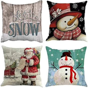 

Throw Pillow Covers Christmas Snowman Santa Claus Let It Snow Holiday Winter Printing Decorative Pillow Cases Home Decor