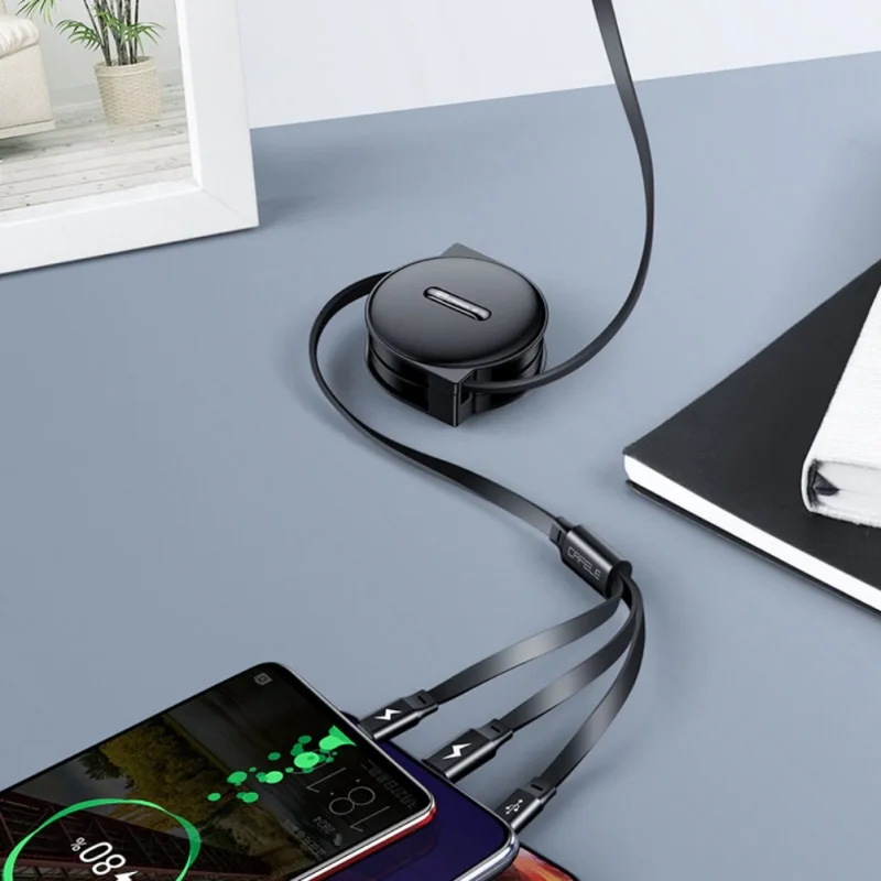 Кабель для передачи данных многофункциональный 3 в 1 USB быстрая зарядка выдвижной шнур питания прочный практичный для мобильного телефона Apple Android
