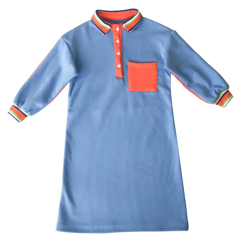 Light Blue Теплое бархатное платье для девочек коллекция года, корейское зимнее платье для маленьких девочек в духе колледжа Новое Стильное детское платье для родителей и детей - Цвет: Light Blue
