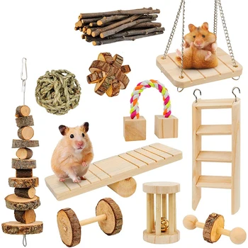 

Hamster Toys 11 Pack Guinea Pig Wooden Chinchilla Bunny Chews Toys Natural Molar Wooden for Teeth