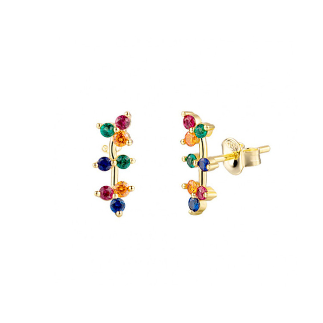 925 Sterling Silver Colored Crystal Hoop Earrings Collection Rainbow Zircon Mosaic Charm Circle Huggie Earrings Jewelry