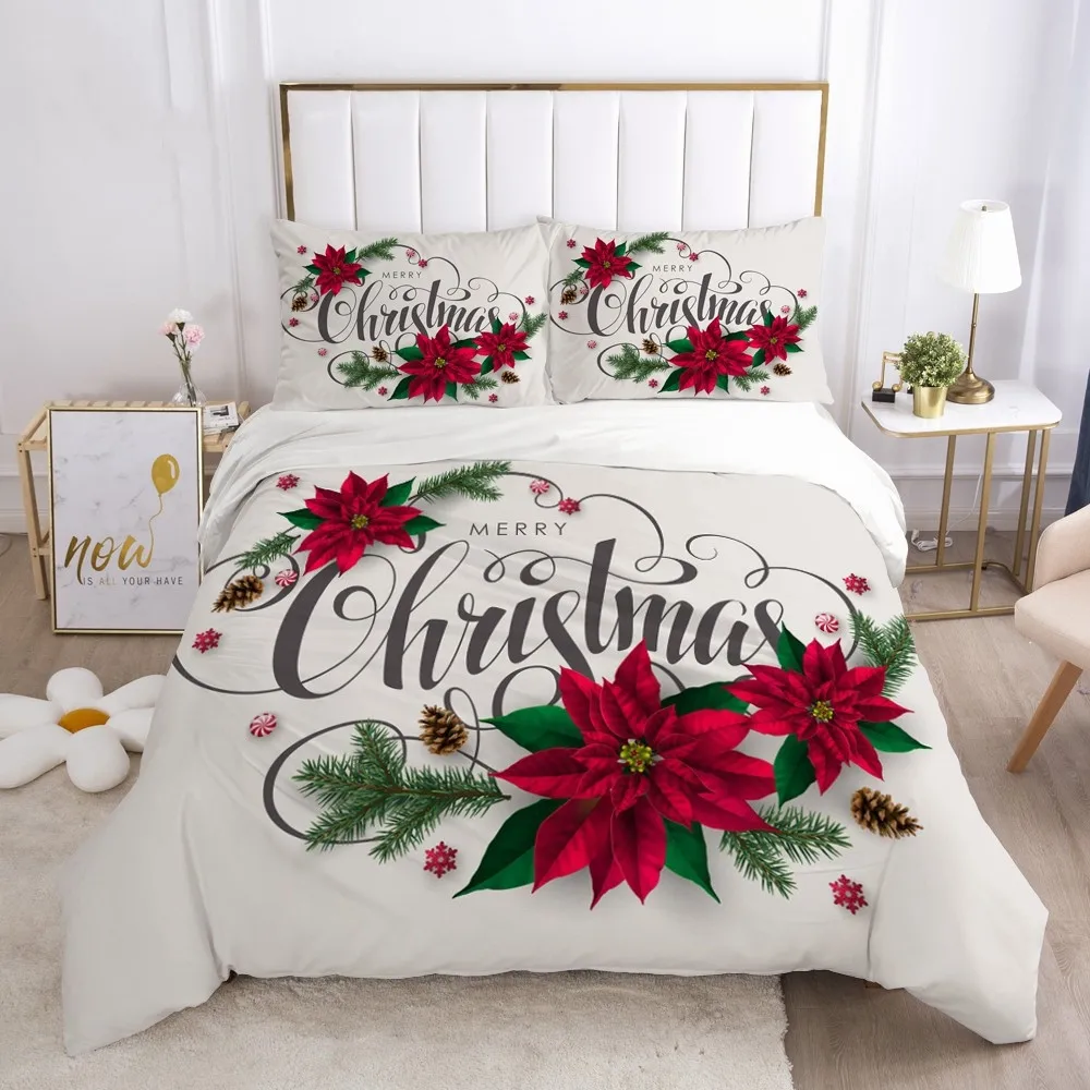 Red Christmas Bedding Set Home Textiles Set Bedclothes Santa Quilt