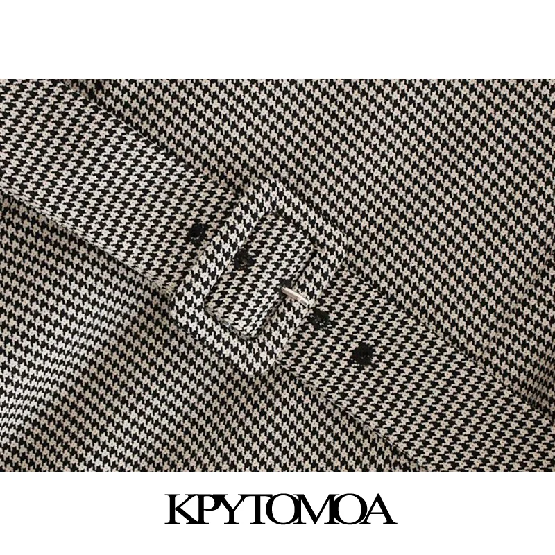 Винтажное офисное платье миди с поясом и рисунком «гусиная лапка» Для женщин, модное женское клетчатое платье с рукавом три четверти на молнии сзади