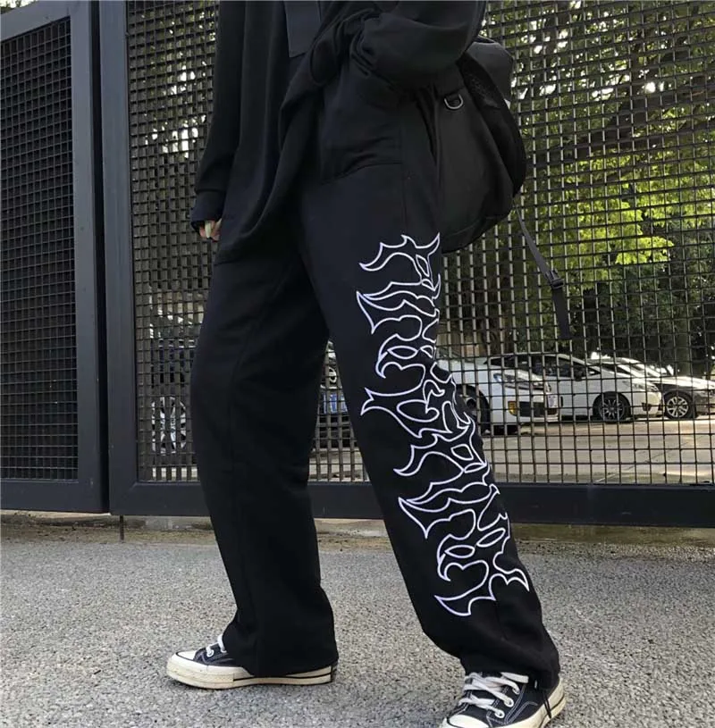 NiceMix хип хоп джоггеры с эластичной резинкой на талии брюки модные брюки с вышивкой мужские Новые Осенние Летние повседневные спортивные брюки - Цвет: Черный