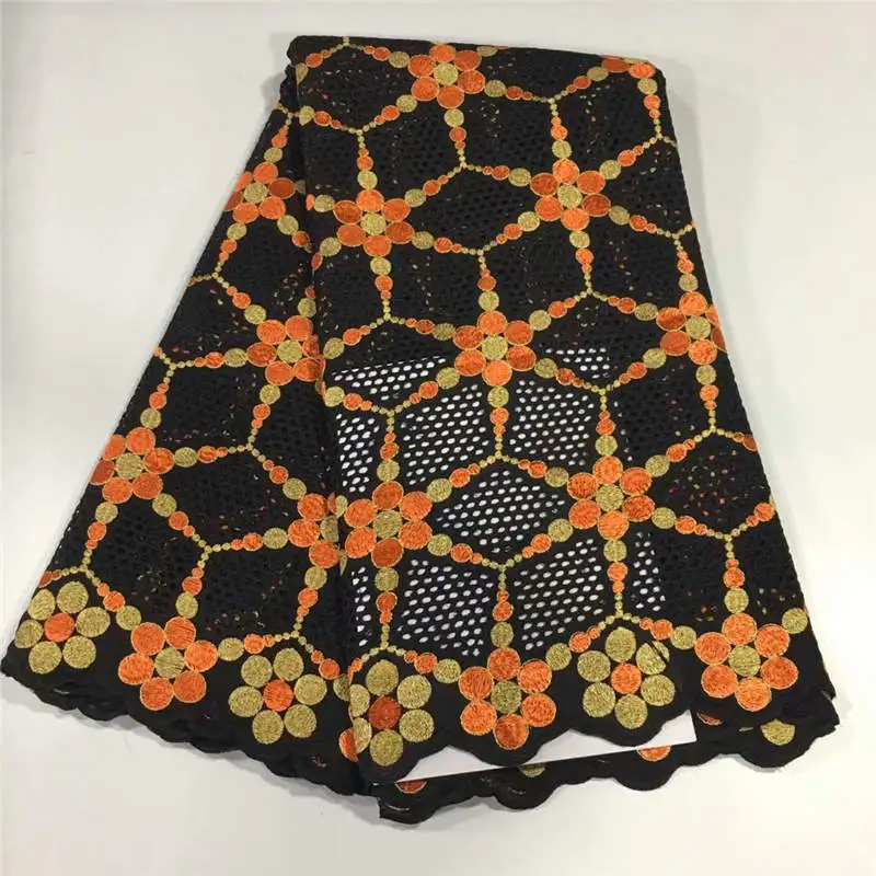 Новейшая хлопковая африканская кружевная ткань высокое качество швейцарская вуаль Африканская Хлопковая кружевная ткань для вечерние платья 5 ярдов! LCF1233