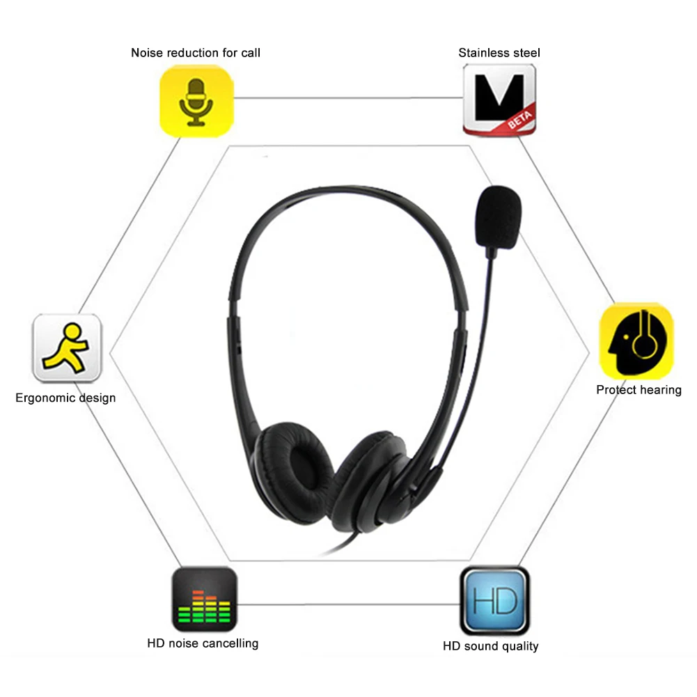 Telephone Headset Call Center Operator USB Corded Offical Headphone With Micro for Computer Laptop PC