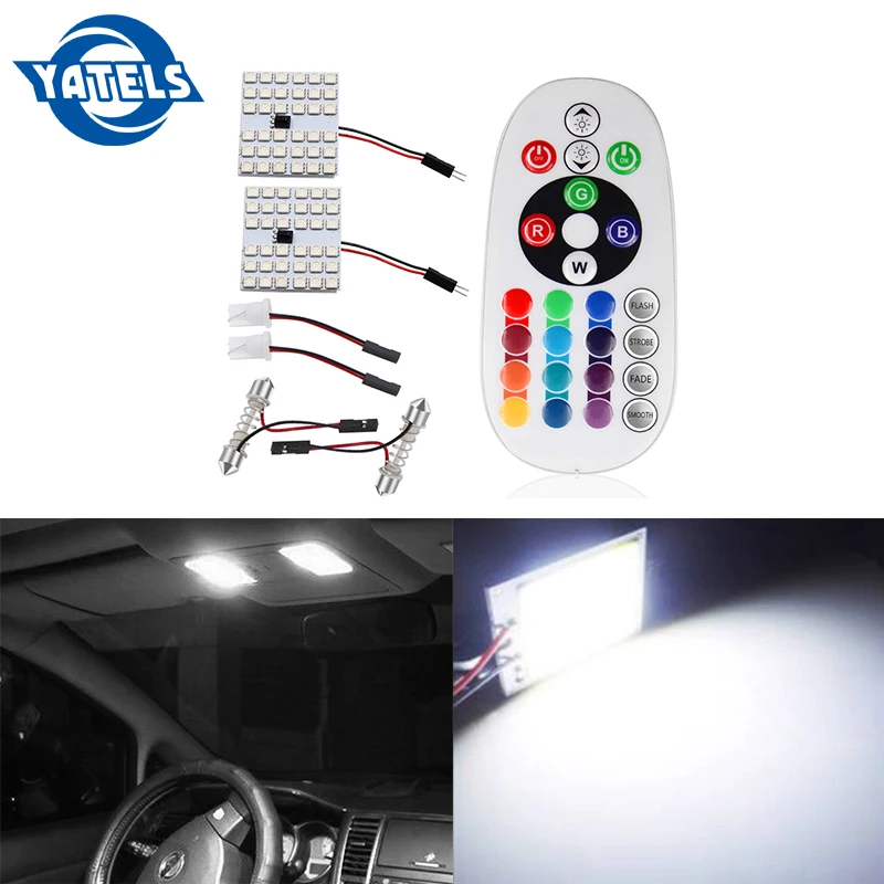 

A set of T10 5050 patch 16Colors RGB LED panel car car interior reading lamp bulb lamp dome color remote control flash / strobe