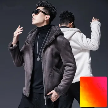 

Men's Winter Jacket Real Sheep Shearling Fur Coat Alpaca Coats Double Side Wear Suede Short Jackets Plus Size MC18C170 MY1849