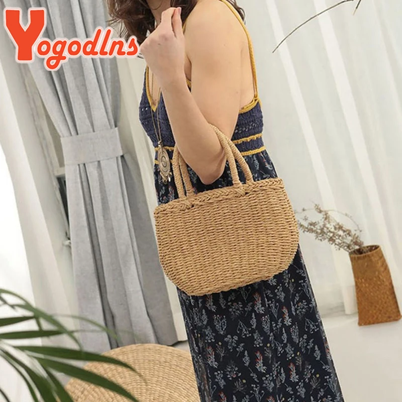 Summer Straw Bag Women Large Capcity Handle Bag Handmade Weave Totes Bag Trendy Rattan Beach Bags Fashion Vacation Bags