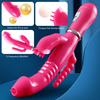 3 In 1 Dildo Rabbit Vibrators Waterproof USB Rechargeable Anal Clit Tongue Licking Vibrators Sex Toys for Women Couples Sex Shop 4
