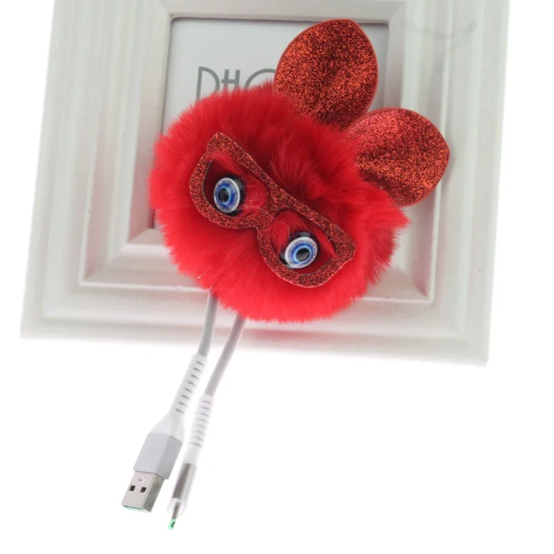 Брелки usb зарядка пушистый шар брелок универсальный кабель для передачи данных ювелирные украшения кулон аксессуары для ключей автомобиля - Цвет: red