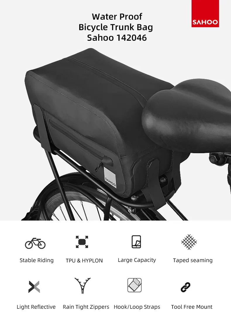 Sacoche Arrière Vélo 1,7 L – Multifonction Porte-Bagages/Selle/Bandoulière, Polyester 600D, Bandes Réfléchissantes, Noir