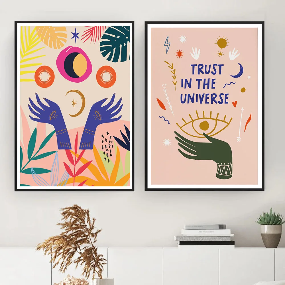 

Bohemian Motivational Quote Poster Trust In The Universe Witch Canvas Painting Abstract Wall Pictures for Living Room Home Decor