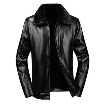 

Hot Sale Winter PU Leather Jacket Turn-Down Collar Velvet Leather Jacket Coats Black Brown 50-62 Men's PU Leather Jacket Coats