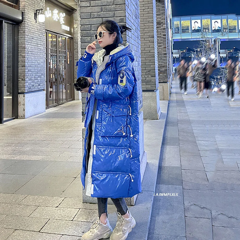 

Новинка 2022, блестящее зимнее пальто X-Long с перьями, женские парки, 90% белый пуховик на утином пуху, свободные пальто, женская зимняя куртка-пуховик