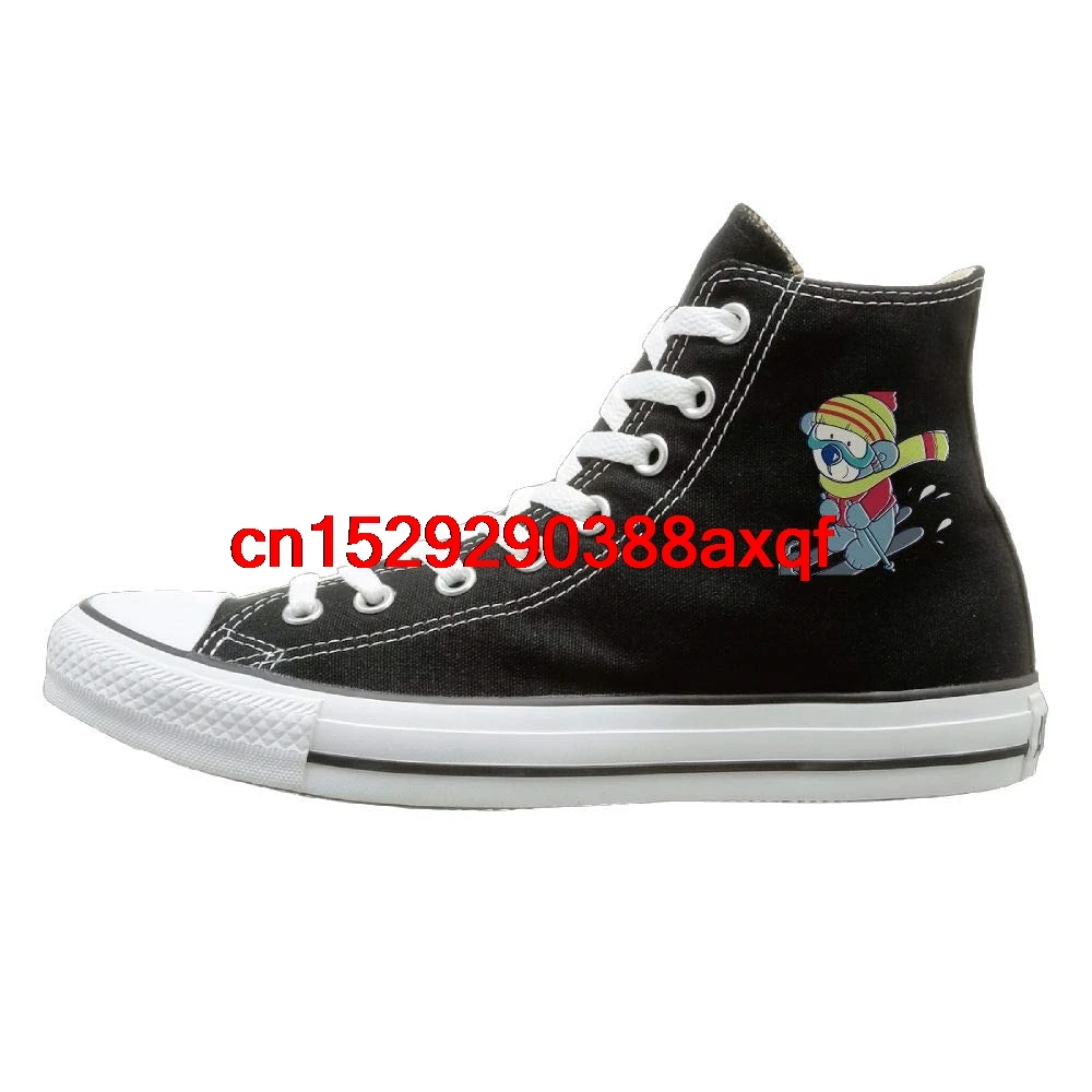 

Unisex Casual Shoes Boys and Girls Sports Shoes Ski Bear Canvas Shoes High Top Casual Black Sneakers