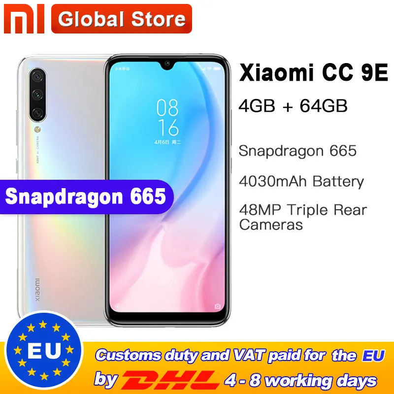 Xiaomi Mi CC9E 64 ГБ 4 мобильный телефон Snapdragon 665 Восьмиядерный 4030 мАч задние три кадра 48 +
