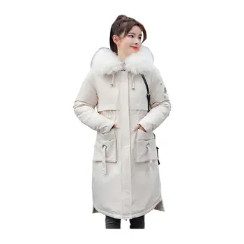 

Women Medium Long Winter Jacket Fur Collar Hooded down jacket Oversize Windproof Cotton padded Parkas Casaco Feminino Mujer
