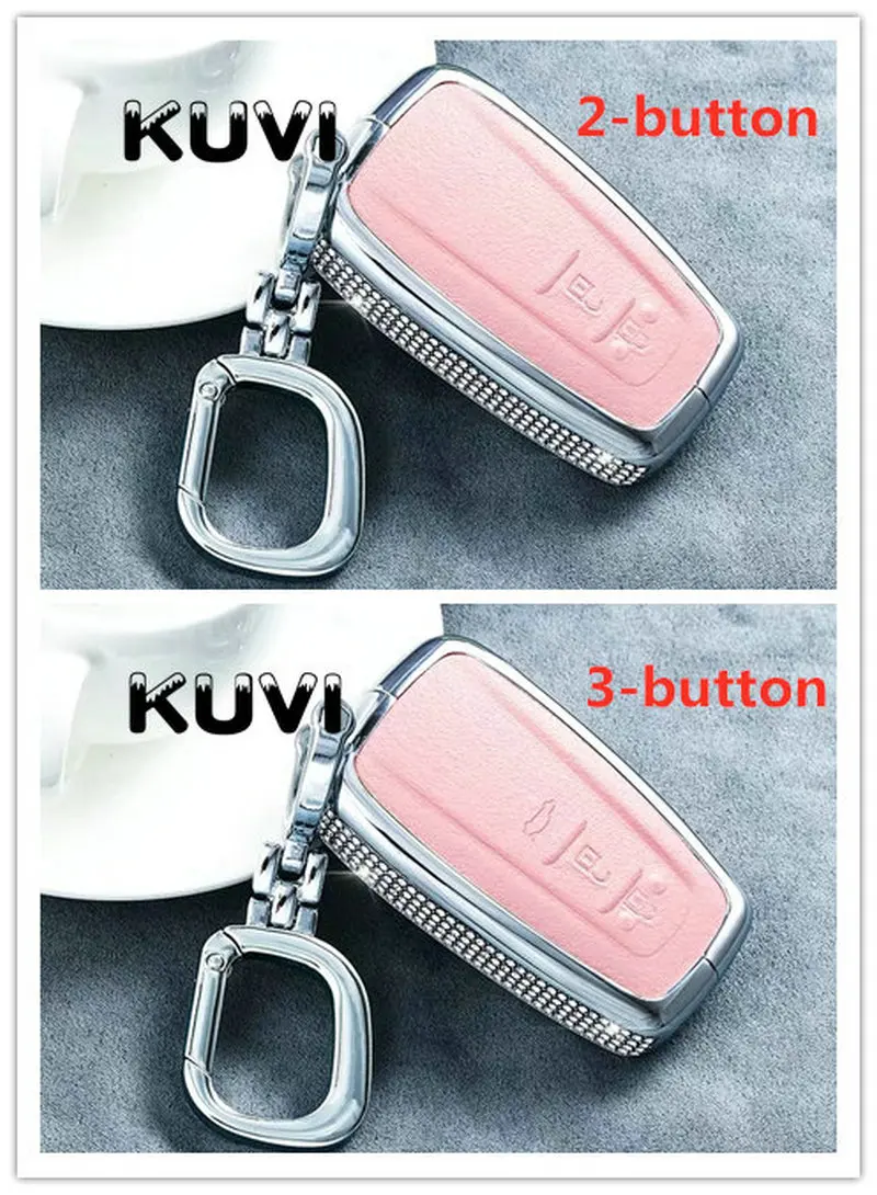 Luxury Diamond Alloy Leather Key fob Case for Toyota CHR C-HR Camry Prius Prado- 2 3 Buttons Remote Keyless