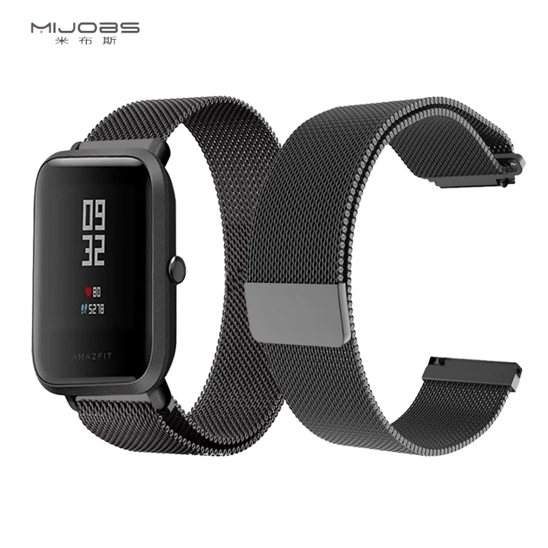 

MIJOBS Amazfit bip strap 20mm 22mm Magnetic Stainless Steel Metal Strap for Huami Amazfit Bip Youth Watch Replace Watch