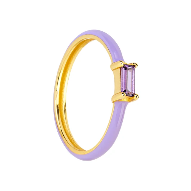 1PC Candy Neon Color Enamel Rings for Women 4 Claws Design Dripping Oil With Shiny Cubic Zirconia Wedding Engagement Rings purple