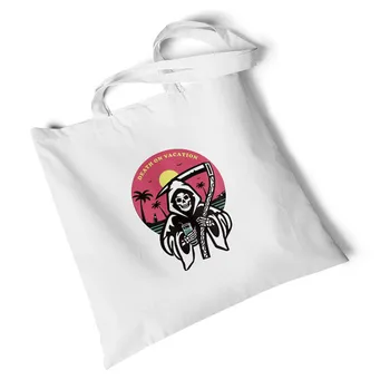 

Fashion Skull Printed White Canvas Bag Travel Bag Storageenvironmental Reusable Handbag Foldable Large Shoulder Bag