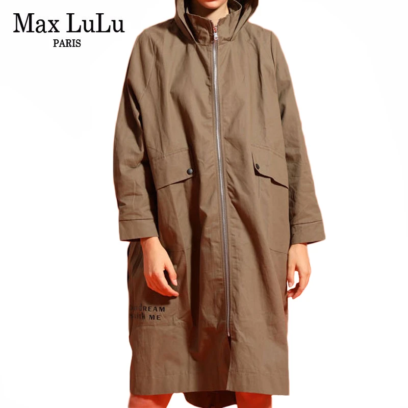 Женский Длинный Тренч с капюшоном Max LuLu винтажный в стиле панк Корейском осень 2019