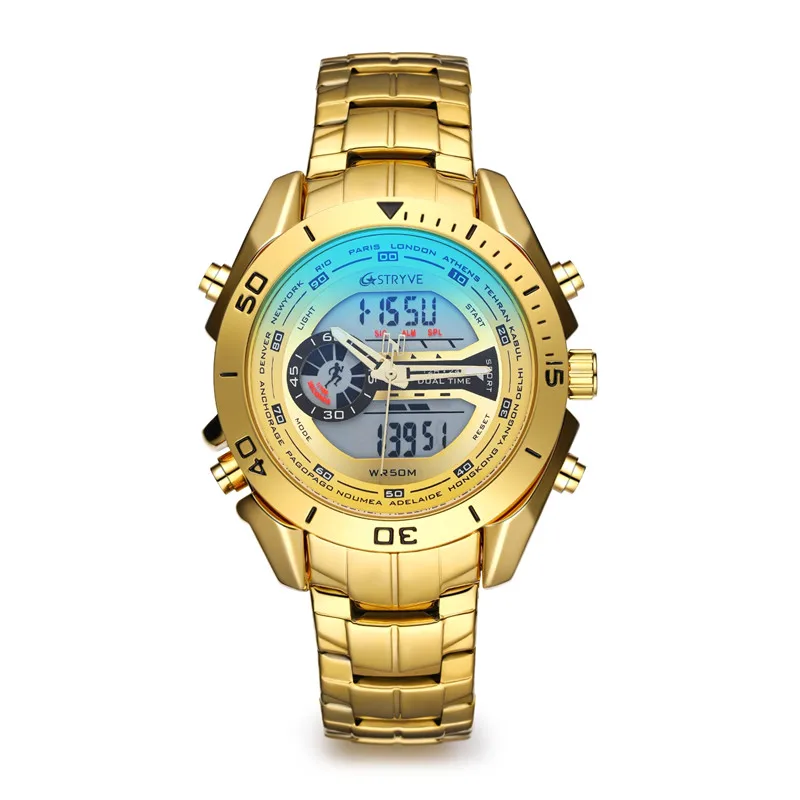 

STYRVE Mens Watches Top Luxury Japan Watch Men Dual Display Waterproof Auto Date Quartz Digital Military Watch Relogio Masculino