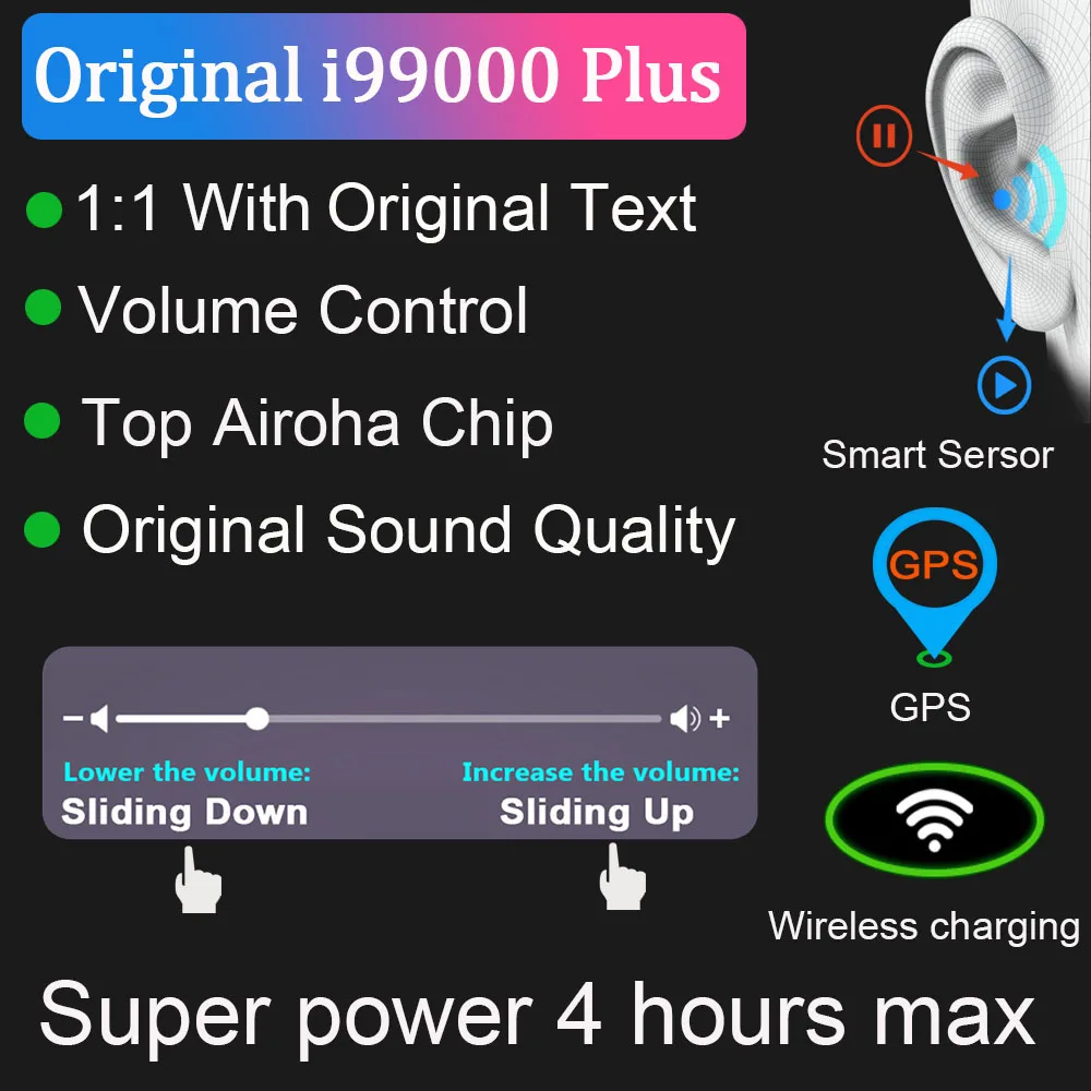I90000 MAX TWS Беспроводные наушники с Air 2 Rename Bluetooth 5 0 Super Bass Наушники PK регулятор