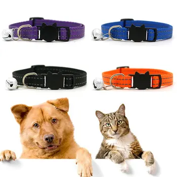 

Solid Nylon Dog Collar Reflective Safety Buckle Pet Collar With Bell Adjustable Cat Puppy Collars Neck Strap Pet Supply
