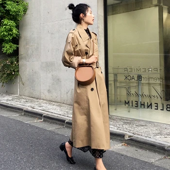 

2020 autumn windbreaker loose and thin popular jacket over the knee mid-length temperament windbreaker female tide trench coat