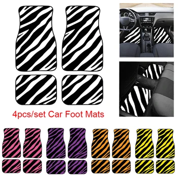 

4pcs Universal Car Foot Mats Zebra Stripe Printing Auto Car Floor Mats Set Interior Styling Anti Slip Car Carpet Covers