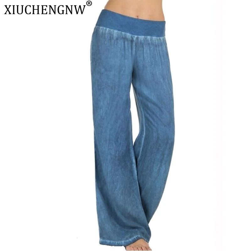 Fashion Denim Flare Pants Women Retro Jeans Wide Leg Trousers Lady Casual For Girls Light Blue Trousers women Jeans Large Size