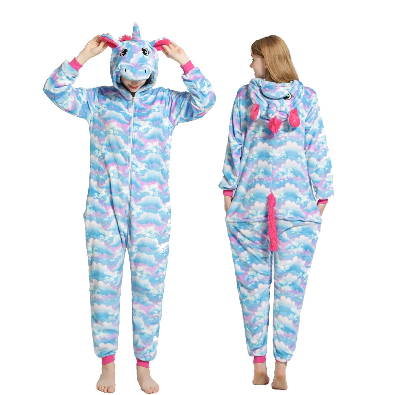 Пижама с аниме, пижама кигуруми, панда, Пижама для детей, одежда для сна для девочек, комбинезон для мальчиков, детский, взрослый, мужской, Onesie, единорог, зимняя одежда - Цвет: Cloud unicorn