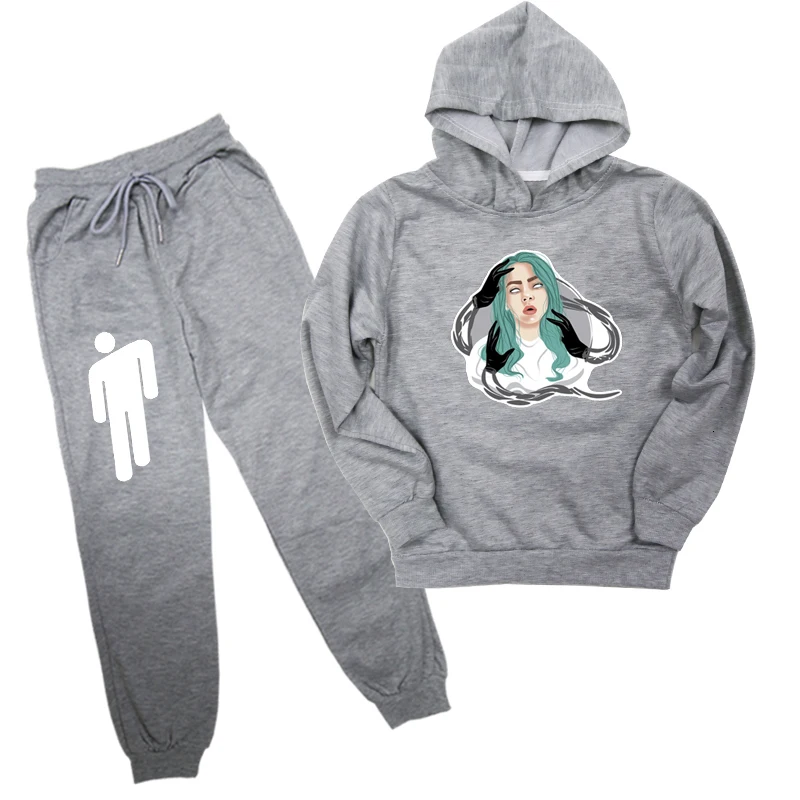 2 шт./компл. Billie Eilish спортивный костюм мужские повседневные толстовки брюки Ropa Hombre спортивные рубашки костюмы уличная одежда для подростка спортивная одежда