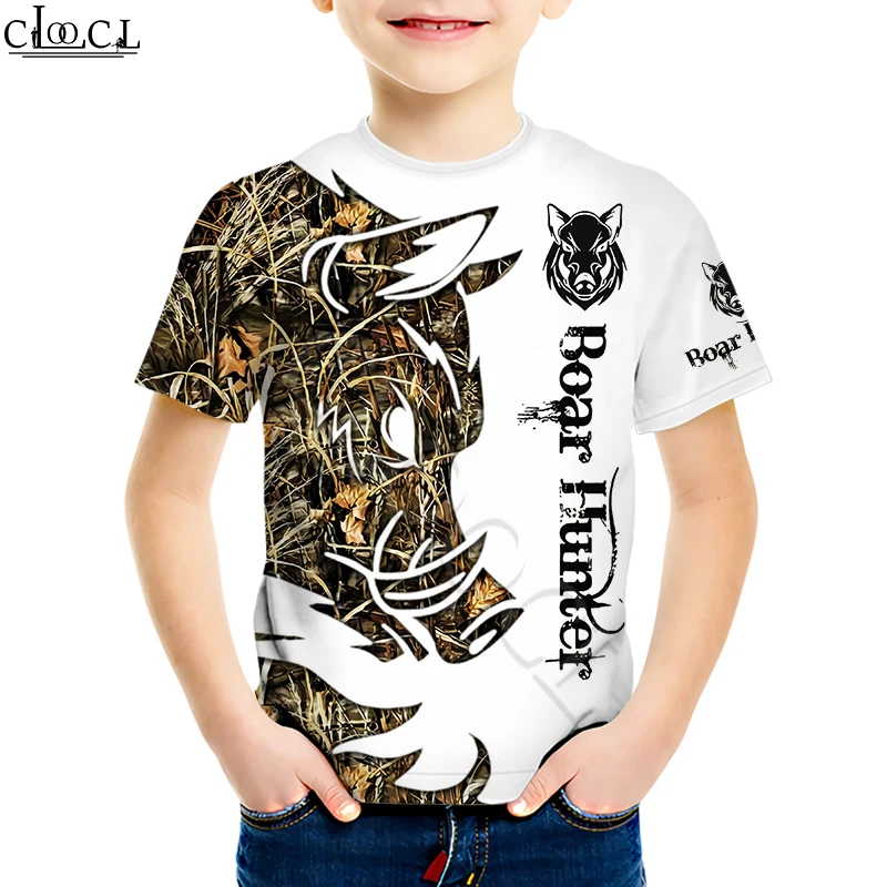 Camiseta de 4 a 13 años para niños, sudadera con capucha con estampado 3D de jabalí salvaje de caza, pantalones cortos divertidos, traje, envío directo