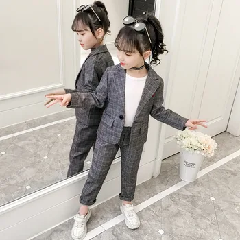 

Girls Blazer Cotton Fashion Children's Wear 2020 Spring Korean Version of Western Style Checked Suits for Kids Suits for Party