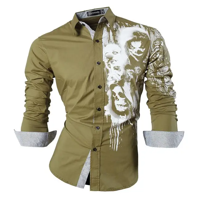 Sportrendy Men's Shirt Dress Casual Long Sleeve Slim Fit Fashion Dragon Stylish JZS041 JZS047-ArmyGreen
