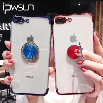 

iPWSOO Electroplating Clear Finger Ring Phone Case For iPhone 11 Pro Max X XR Xs Max 6 6s 7 8 Plus Soft TPU Silicone Back Cover