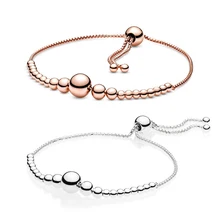 

2020 new 100% 925 Sterling Silver pan Small round balls beaded with beads adjustable bracelet DIY high quality fashion lady
